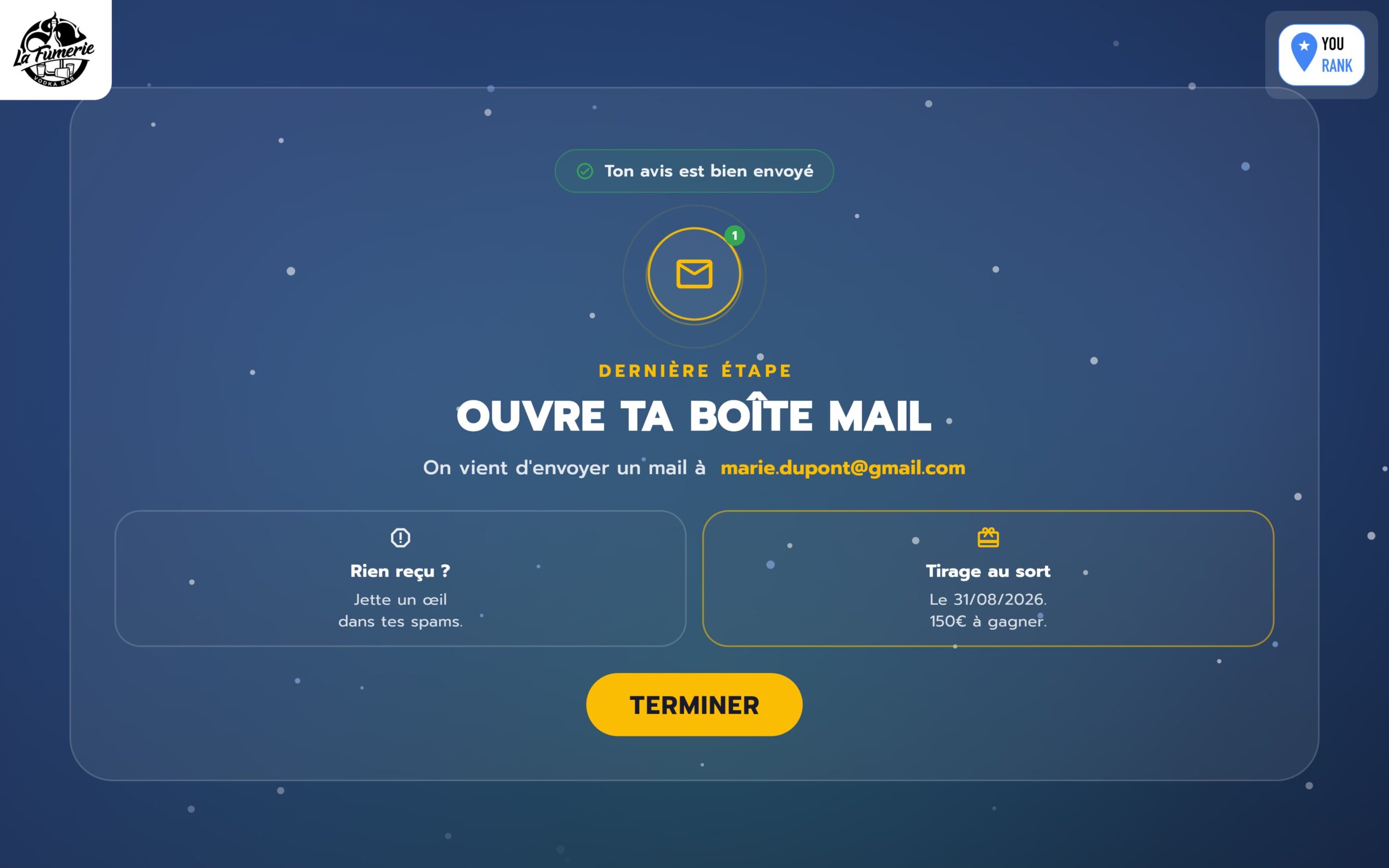 Invitation par email à laisser un avis Google